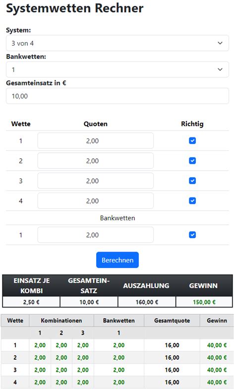 Systemwetten Rechner » Gewinne berechnen in Sekunden.